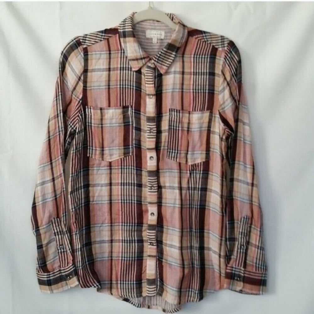 Lucky Brand EUC Large Plaid Top/Blouse/Shirt Button Down LightweightCasu…